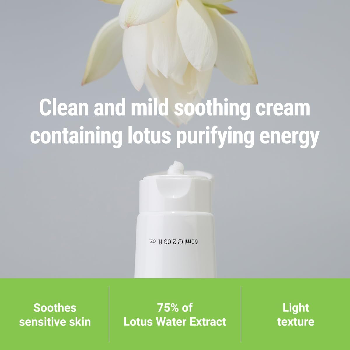 Calming Lotus Water Cream - Lightweight Moisturizer Face Cream for Oily, Combination Skin | 75% Lotus Water Extract for Skin Purifying, Anti-Aging | Vegan Korean Skincare (2.1 Fl.Oz, 60Ml)