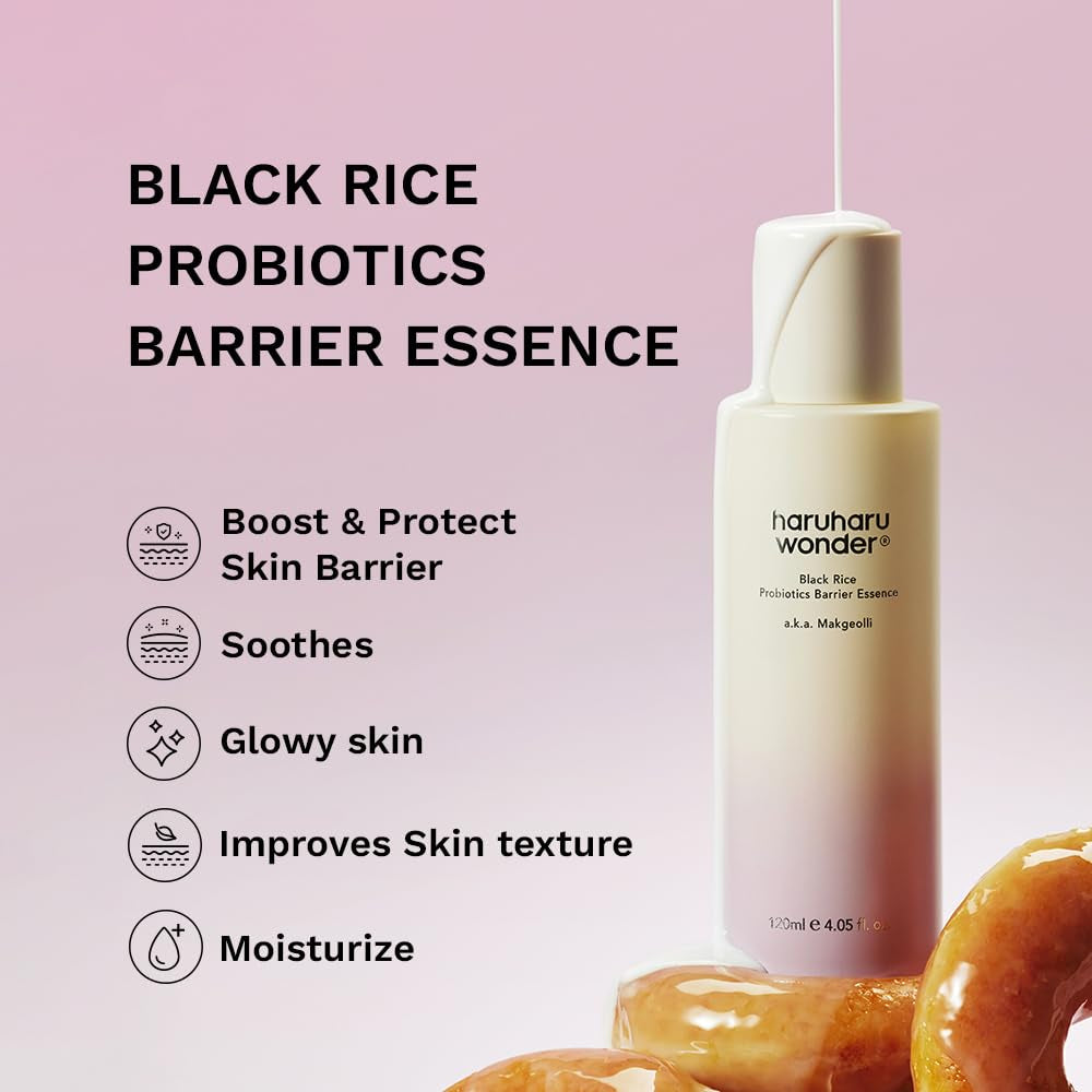 Wonder Black Rice Probiotics Barrier Essence 4.05 Fl. Oz., Essence Toner to Strengthen Skin Barrier with Ceramides, Fermented Ingredients, Soothing, Moisturizing, Plumping
